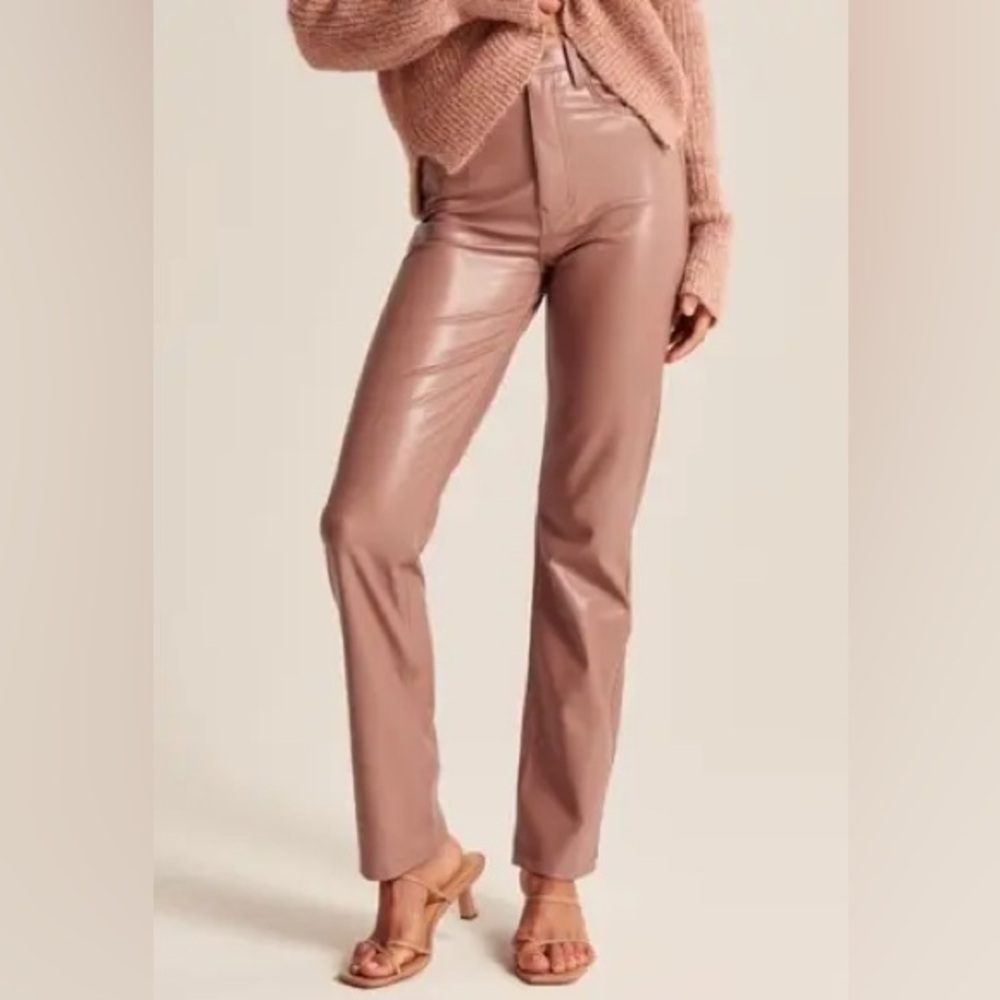 Abercrombie Ultra High Rise Faux Leather 90s Straight Leg Pant Pink 26 Short